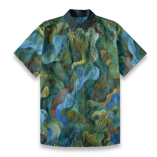 “Eco Green” All-Over Print Men's Breathable Shirt|140GSM Slub Cotton