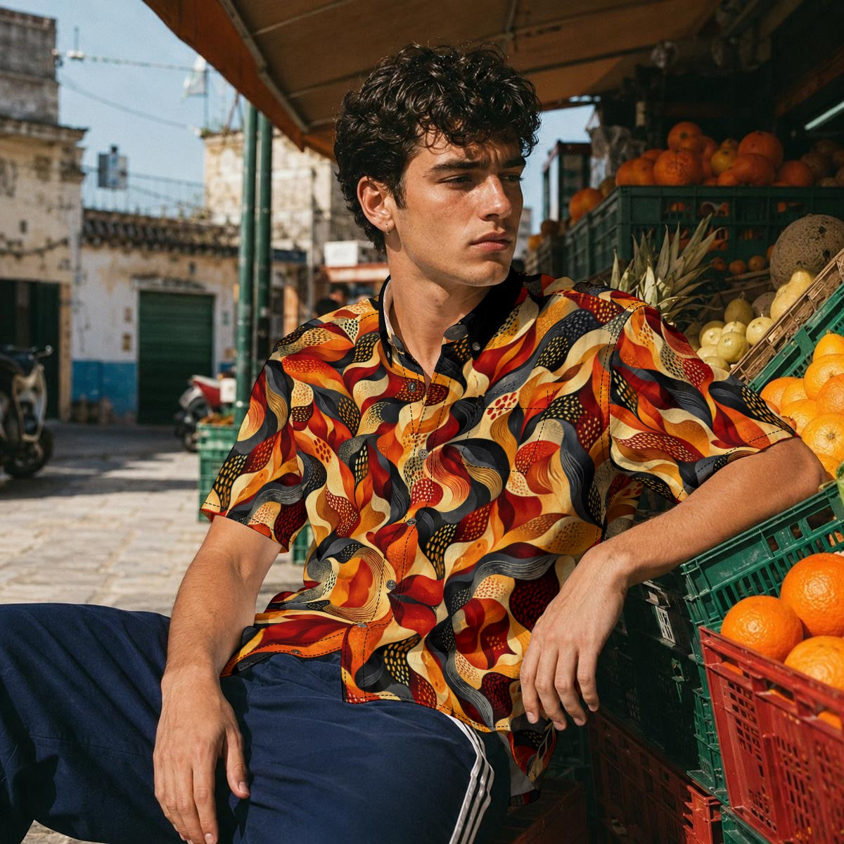 “Bush Fire” All-Over Print Men's Breathable Shirt|140GSM Slub Cotton
