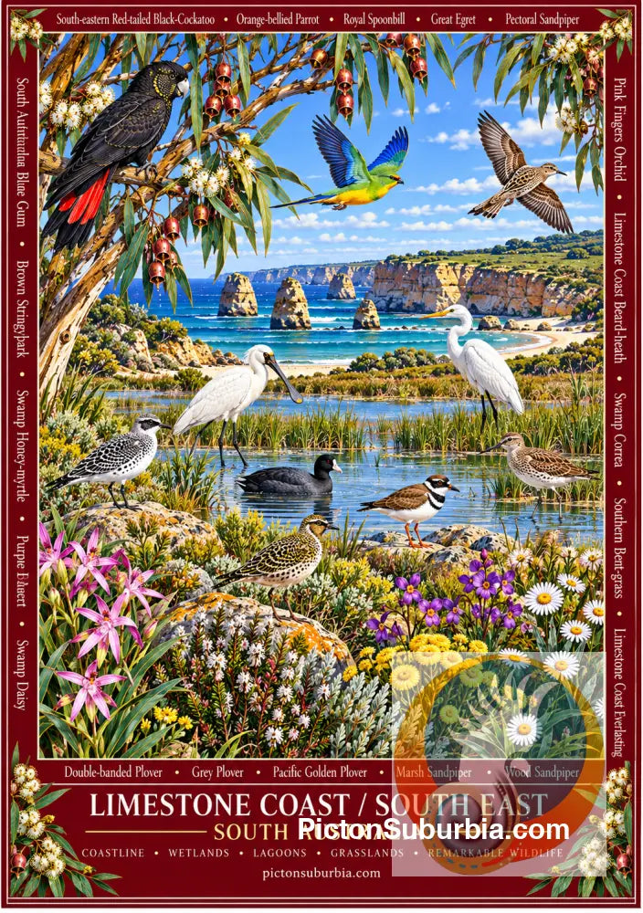Australiana Tea Towel: South Australia - Limestone Coast / South East - Cotton/Linen Blend - Tea Towel
