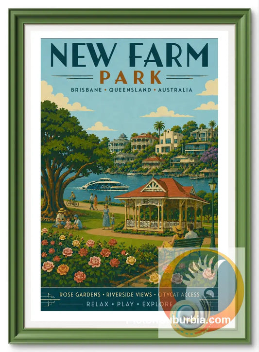 Brisbane Retro Travel Posters - New Farm Park - Art Print