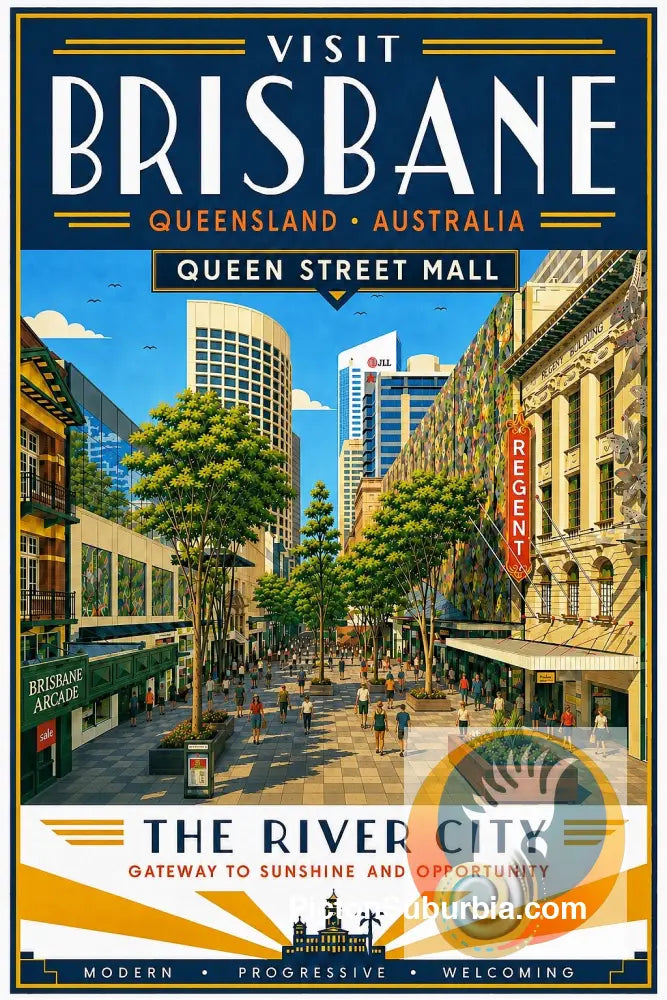 Brisbane Retro Travel Posters- Queen Street Mall - A3 - Art Print