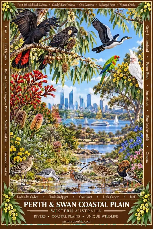 Australiana Tea Towel: Western Australia- Perth & Swan Coastal Plain - Cotton/Linen Blend - Tea Towel