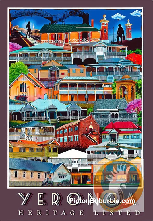 Yeronga: Heritage Listed Postcard Maroon Border / Set of 5 / A6 or A5 / Physical good