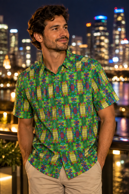 “City Lanterns” All-Over Print Men's Breathable Shirt|140GSM Slub Cotton