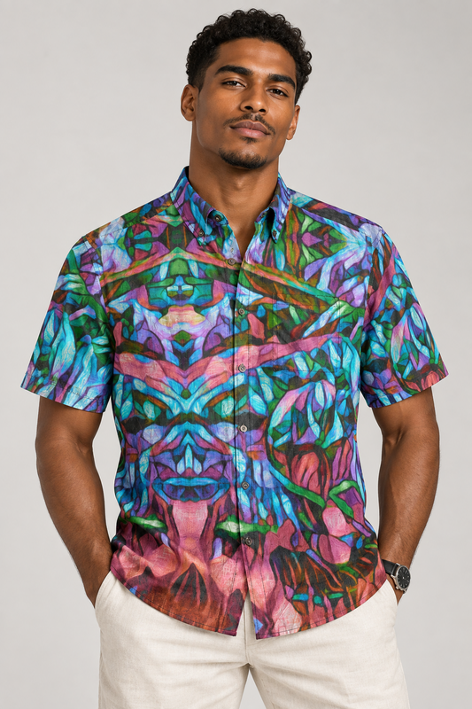 “ Masquerade” All-Over Print Men's Breathable Shirt|140GSM Slub Cotton