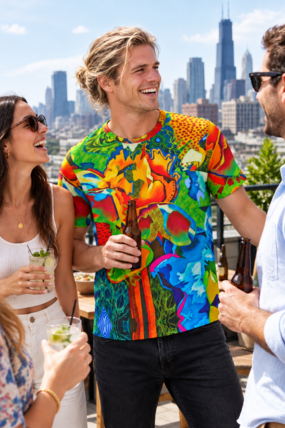 “Tropical Tangent” All-Over Print Men's O-Neck T-Shirt | 190GSM Cotton