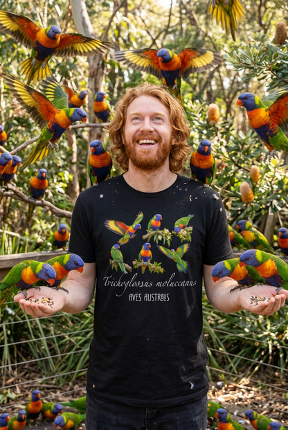 "Rainbow Lorikeet : Trichoglossus moluccanus" All-Over Print Men's O-Neck T-Shirt | 190GSM Cotton