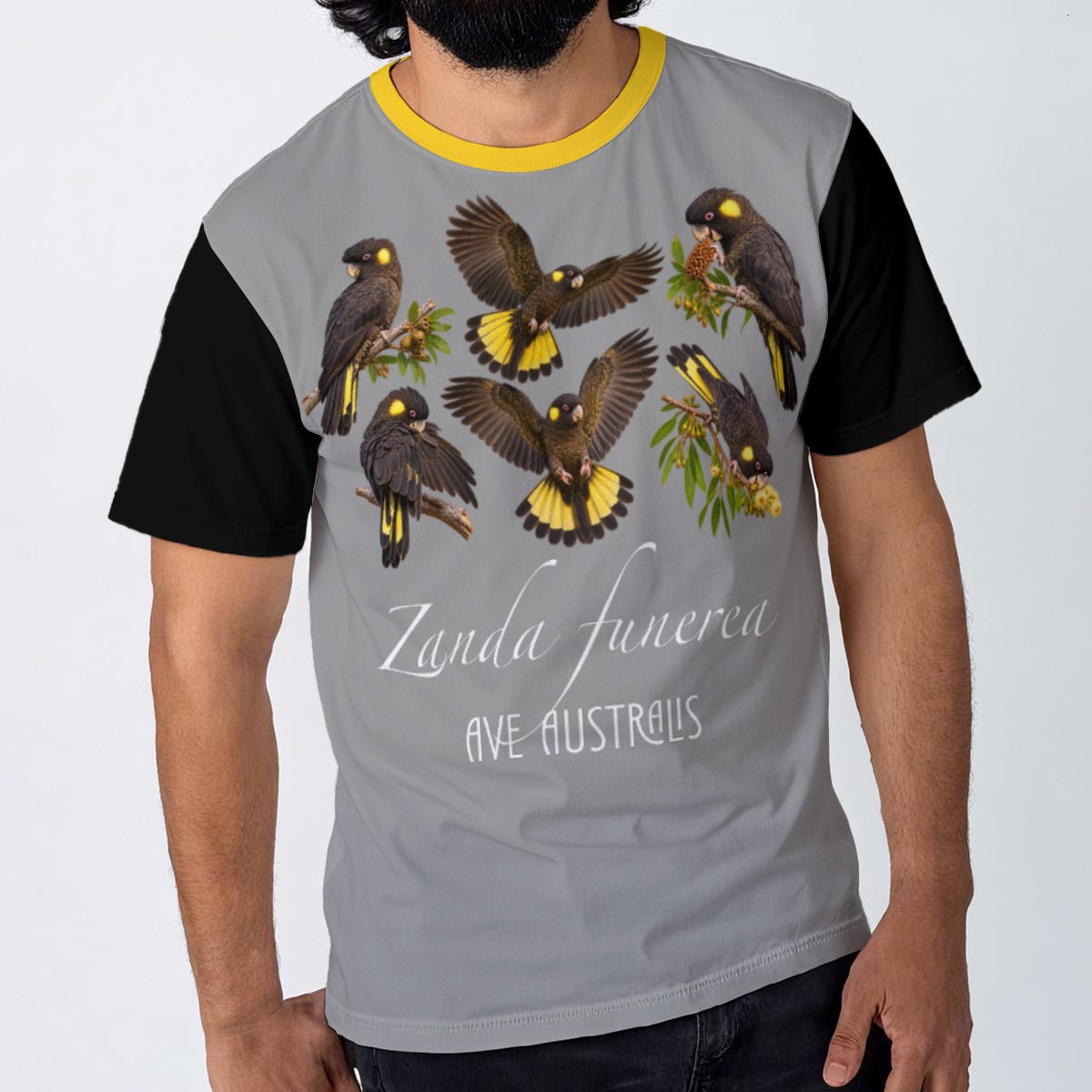 “Yellow-Tailed Black Cockatoo” All-Over Print Men's O-Neck T-Shirt | 190GSM Cotton