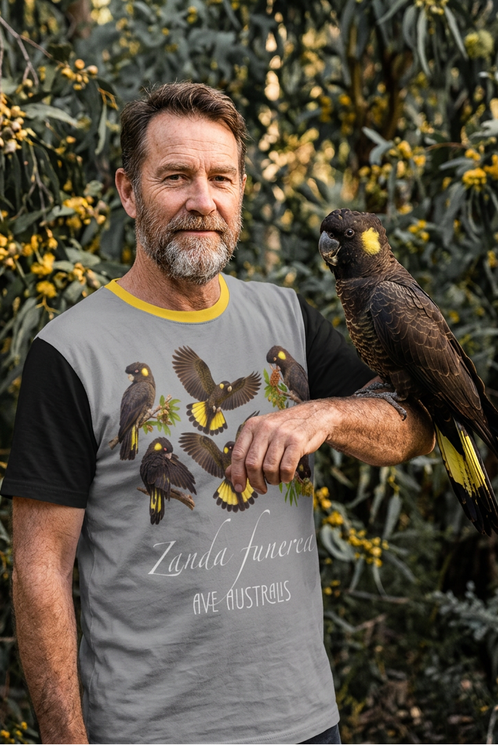 “Yellow-Tailed Black Cockatoo” All-Over Print Men's O-Neck T-Shirt | 190GSM Cotton