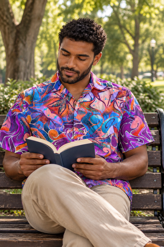 “Feeling Fuchsia” All-Over Print Men's Breathable Shirt|140GSM Slub Cotton