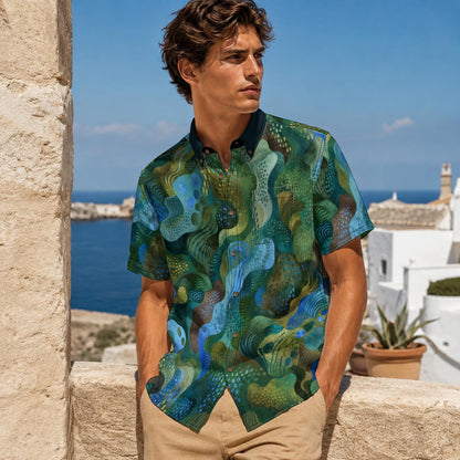 “Eco Green” All-Over Print Men's Breathable Shirt|140GSM Slub Cotton