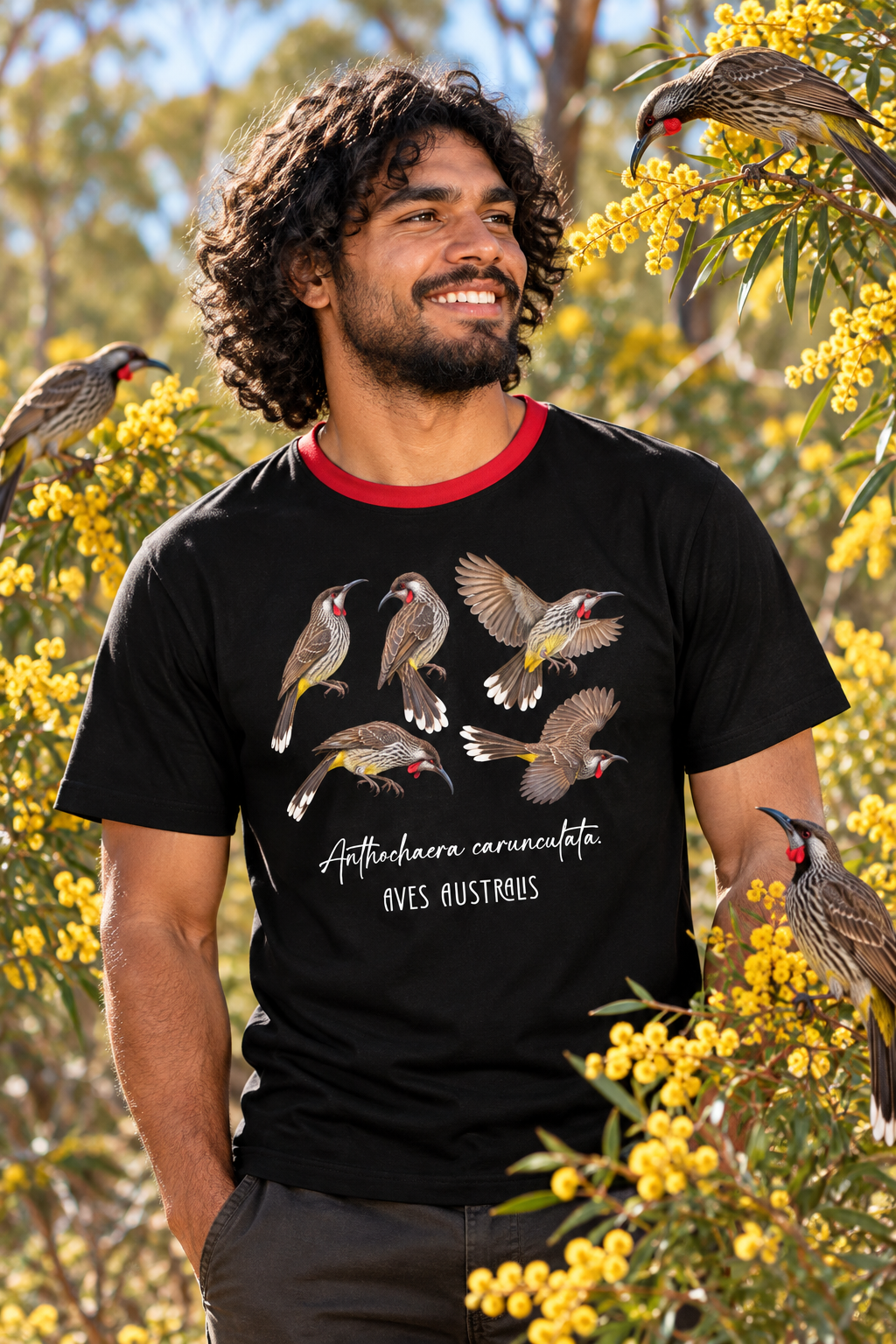 “Red Wattlebird” All-Over Print Men's O-Neck T-Shirt | 190GSM Cotton