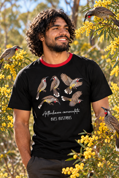 “Red Wattlebird” All-Over Print Men's O-Neck T-Shirt | 190GSM Cotton
