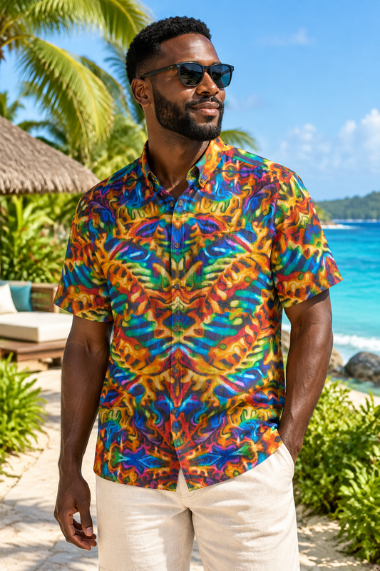 Tropical Spectrum | Men’s Colourful Short-Sleeve Cotton Shirt
