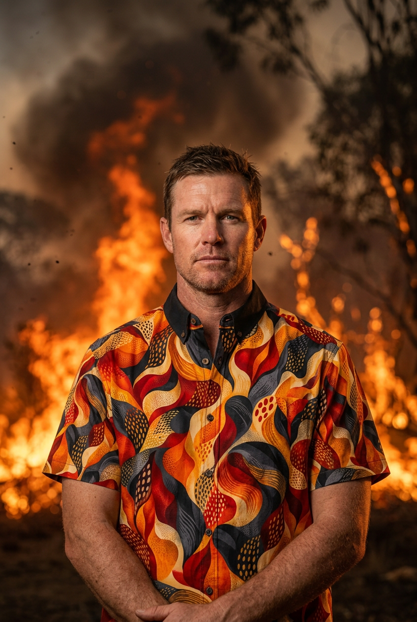 “Bush Fire” All-Over Print Men's Breathable Shirt|140GSM Slub Cotton