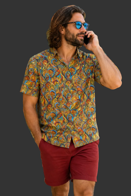 “Organica” All-Over Print Men's Breathable Shirt|140GSM Slub Cotton
