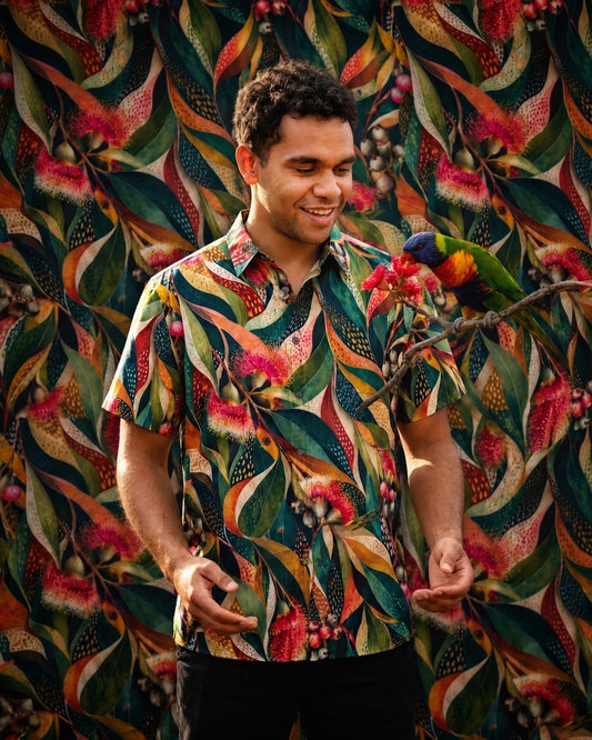 “Gum Nut” All-Over Print Men's Breathable Shirt|140GSM Slub Cotton