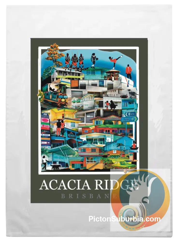 Acacia Ridge: 100% Cotton Tea Towel - Design 2: Green Border - Physical good