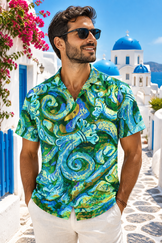 “Archadia” All-Over Print Men's Breathable Shirt|140GSM Slub Cotton