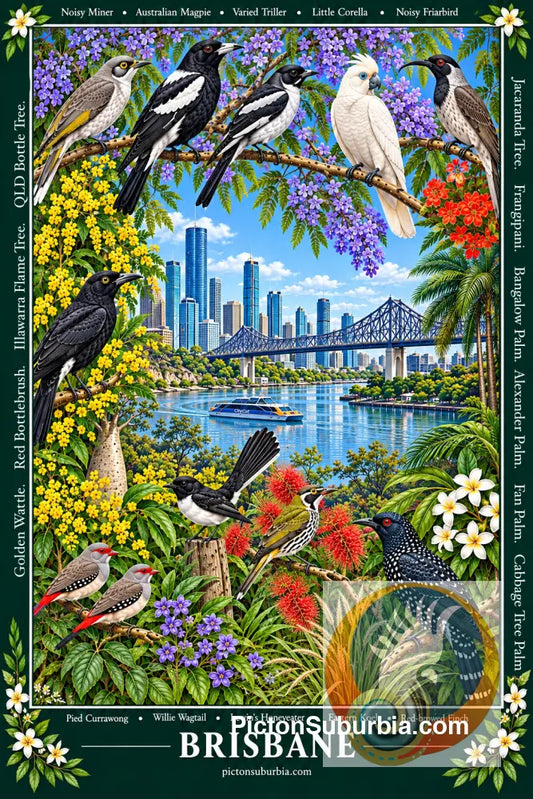 Australiana Tea Towel: Brisbane - Cotton/Linen Blend - Tea Towel