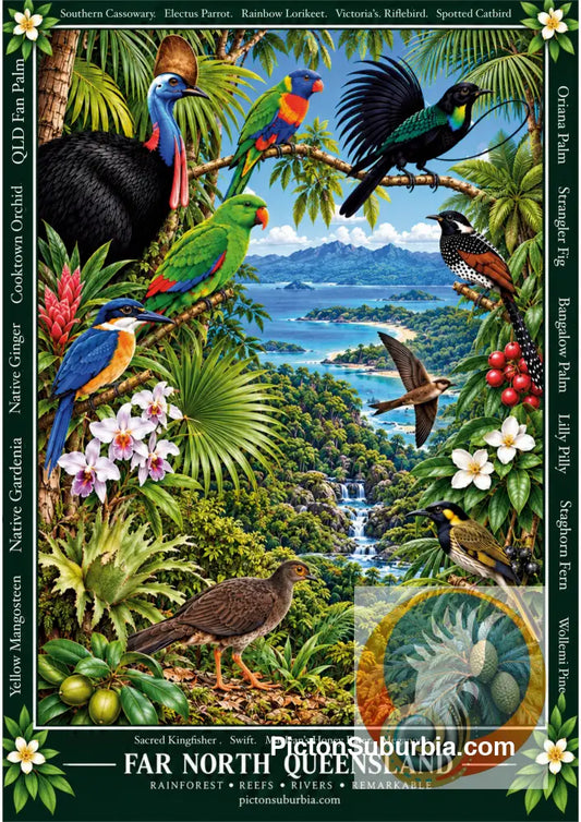 Australiana Tea Towel: Far North Queensland - Cotton/Linen Blend - Tea Towel