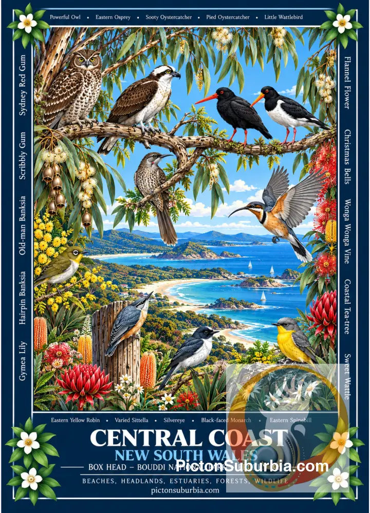 Australiana Tea Towel: N.S.W Central Coast - Cotton/Linen Blend - Tea Towel