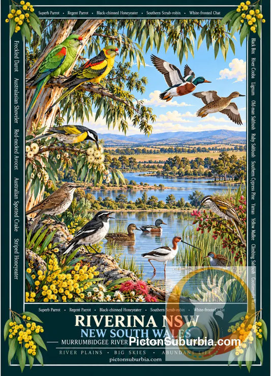 Australiana Tea Towel: N.S.W - Riverina N.S.W - Cotton/Linen Blend - Tea Towel