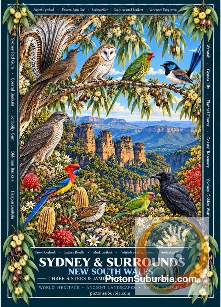 Australiana Tea Towel: N.S.W - Sydney & Surrounds - Cotton/Linen Blend - Tea Towel