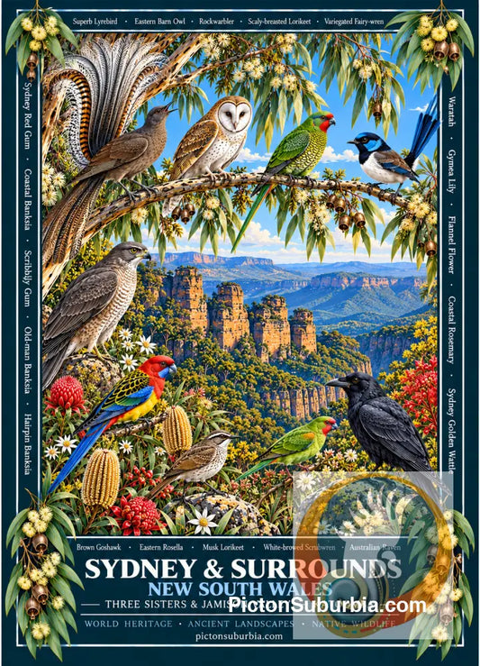 Australiana Tea Towel: N.S.W - Sydney & Surrounds - Cotton/Linen Blend - Tea Towel