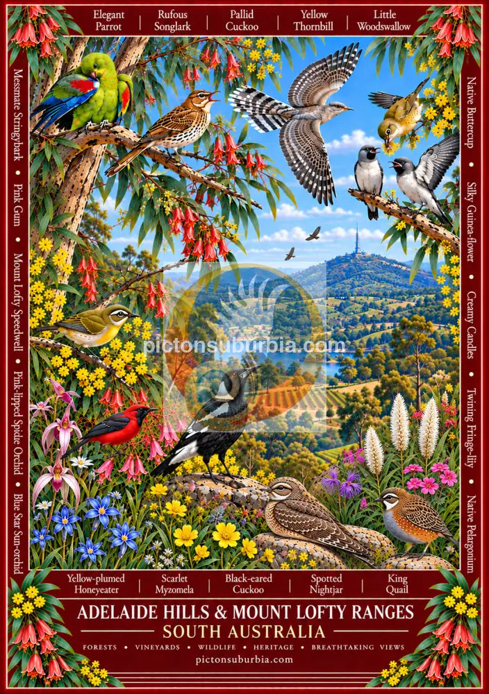Australiana Tea Towel: South Australia - Adelaide Hills & Mount Lofty Ranges - Cotton/Linen Blend - Tea Towel