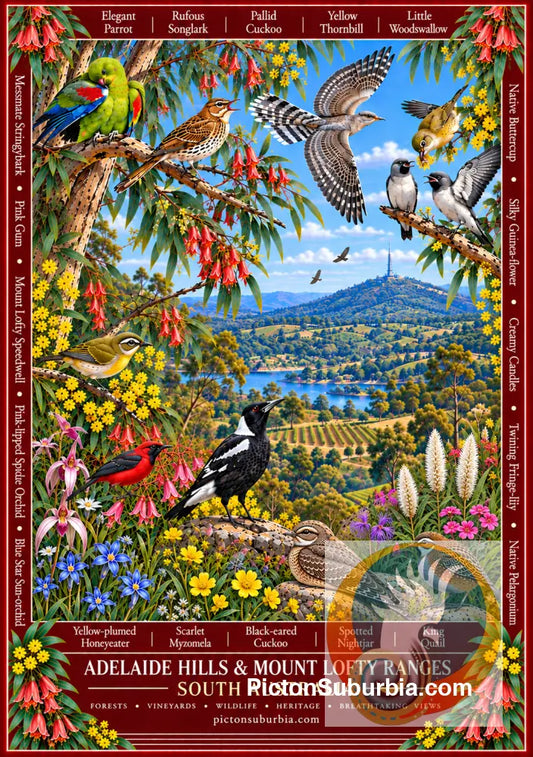 Australiana Tea Towel: South Australia - Adelaide Hills & Mount Lofty Ranges - Cotton/Linen Blend - Tea Towel