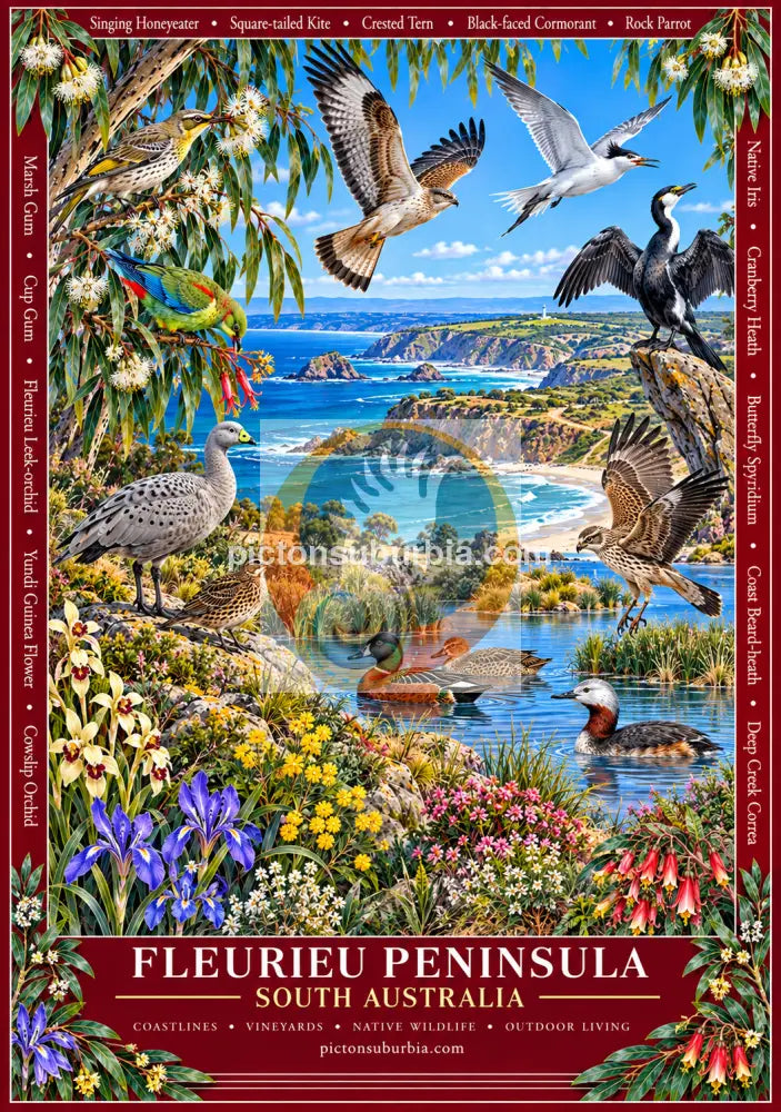 Australiana Tea Towel: South Australia - Fleurieu Peninsula - Cotton/Linen Blend - Tea Towel