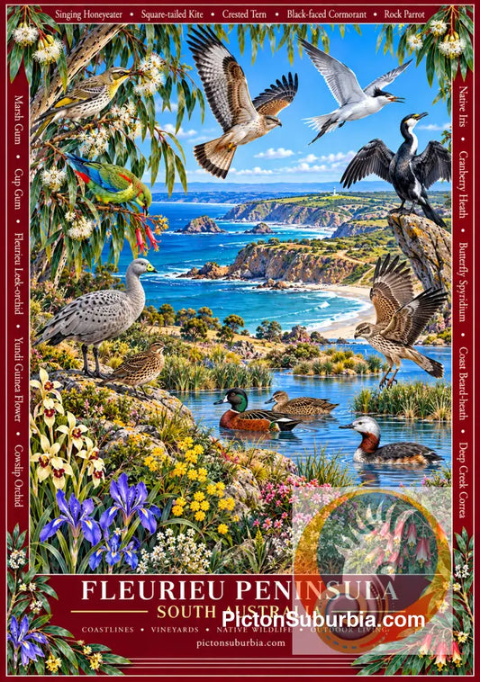 Australiana Tea Towel: South Australia - Fleurieu Peninsula - Cotton/Linen Blend - Tea Towel