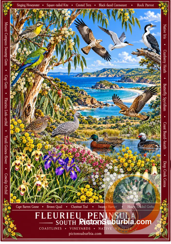 Australiana Tea Towel: South Australia - Fleurieu Peninsula - Cotton/Linen Blend - Tea Towel