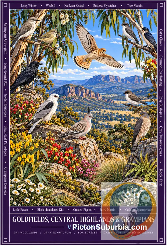 Australiana Tea Towel: Victoria - Goldfields Central Highlands & Grampians - Cotton/Linen Blend - Tea Towel