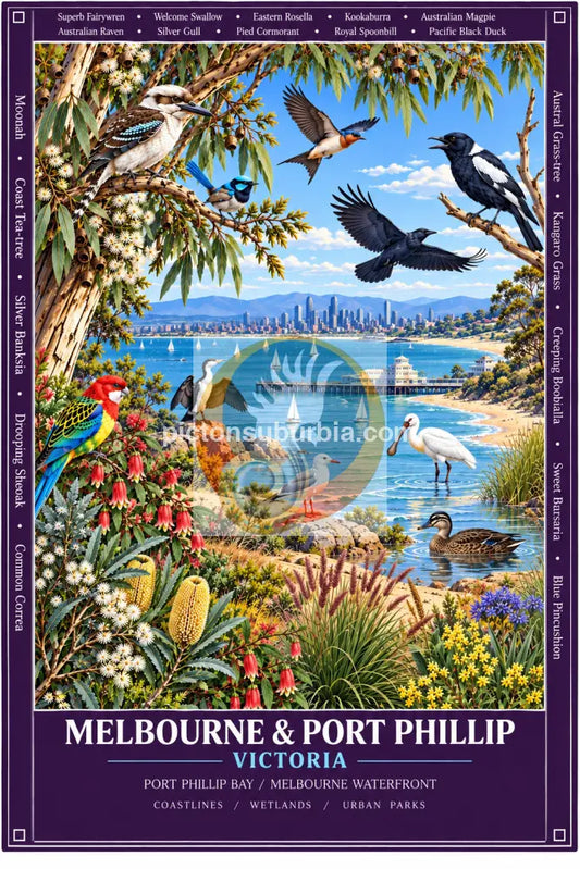 Australiana Tea Towel: Victoria - Melbourne & Port Phillip - Cotton/Linen Blend - Tea Towel