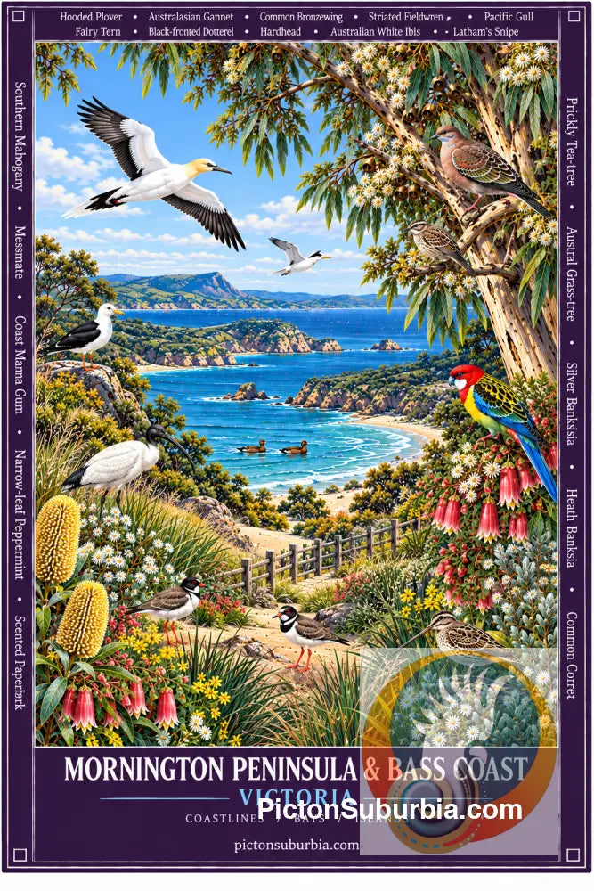 Australiana Tea Towel: Victoria - Mornington Peninsula & Bass Coast - Cotton/Linen Blend - Tea Towel