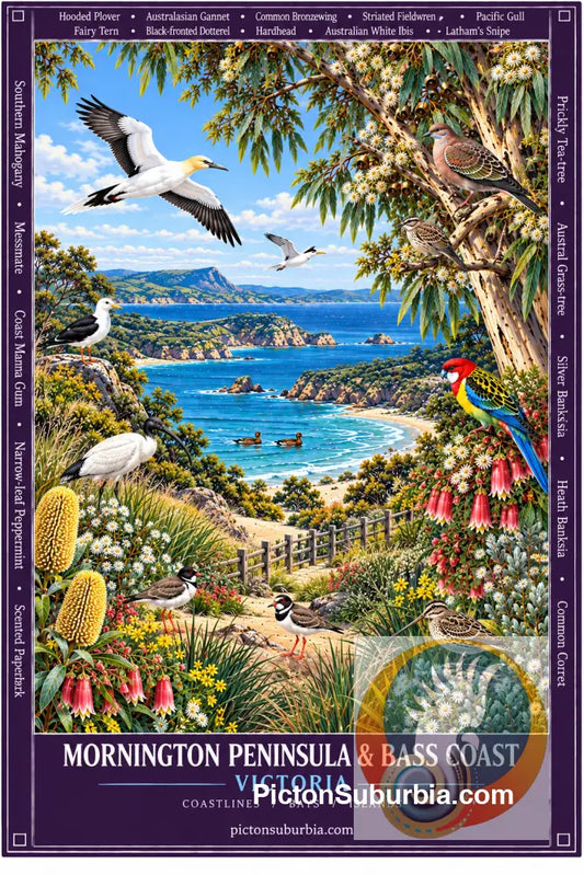 Australiana Tea Towel: Victoria - Mornington Peninsula & Bass Coast - Cotton/Linen Blend - Tea Towel