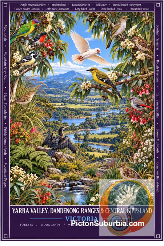 Australiana Tea Towel: Victoria -Yarra Valley Dandenong Ranges & Central Gippsland - Cotton/Linen Blend - Tea Towel