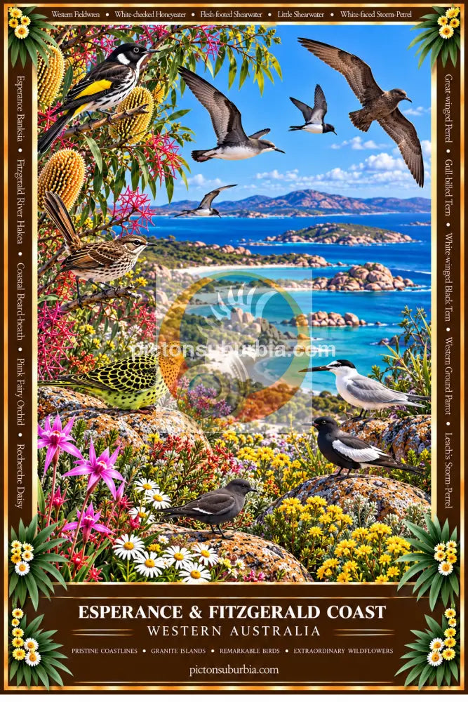 Australiana Tea Towel: Western Australia-Esperance & Fitzgerald Coast - Cotton/Linen Blend - Tea Towel