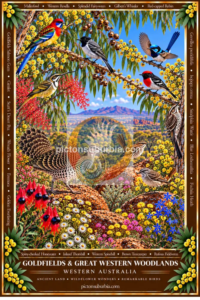 Australiana Tea Towel: Western Australia-Goldfields & Great Western Woodlands - Cotton/Linen Blend - Tea Towel