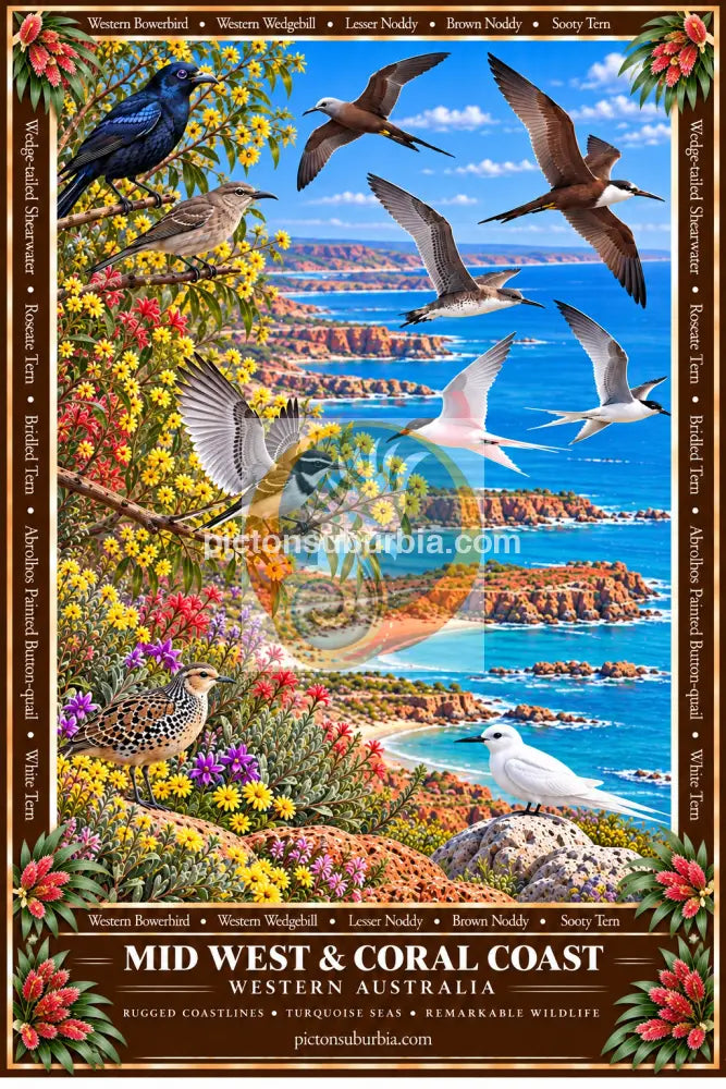 Australiana Tea Towel: Western Australia- Mid West & Coral Coast - Cotton/Linen Blend - Tea Towel