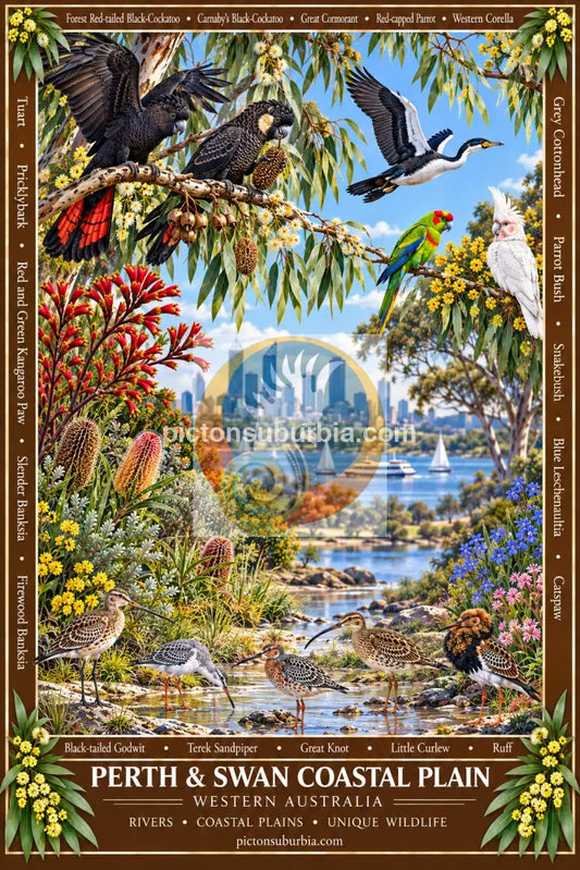 Australiana Tea Towel: Western Australia- Perth & Swan Coastal Plain - Cotton/Linen Blend - Tea Towel