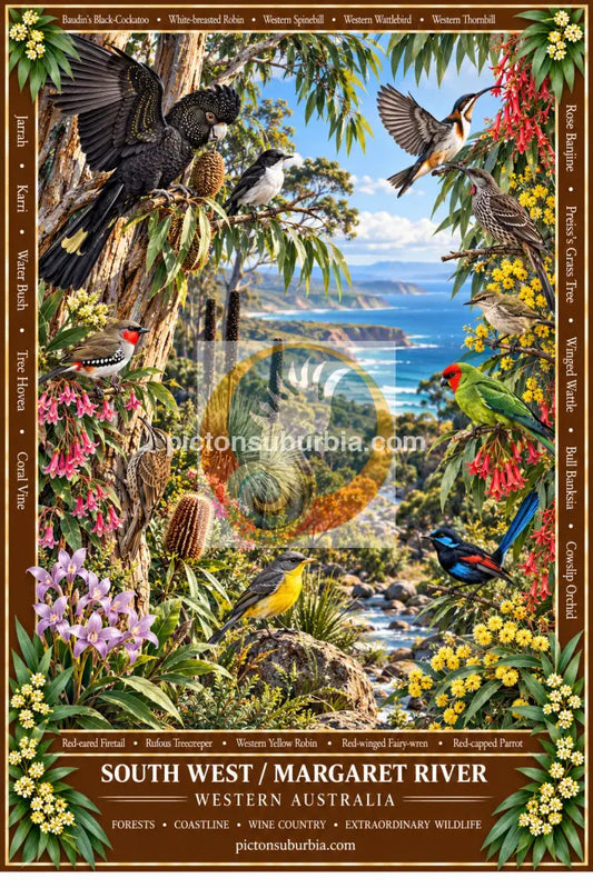Australiana Tea Towel: Western Australia-South West/Margaret River - Cotton/Linen Blend - Tea Towel