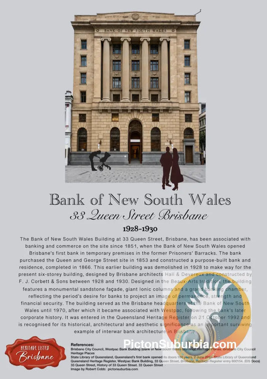 Bank of New South Wales Queen St Brisbane. - A3 - Art Print
