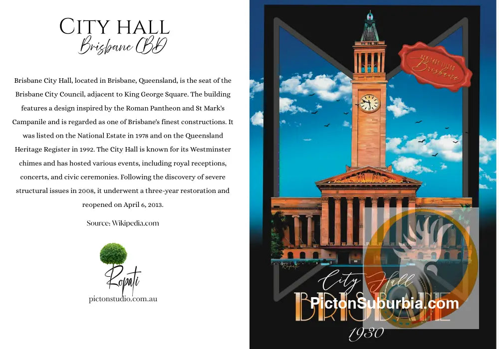 Brisbane CBD: City Hall - Greeting Card Pack / Set of 5 - Physical good