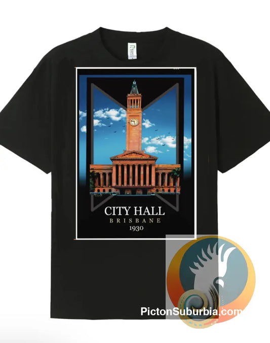 Brisbane CBD: City Hall Suburban Tee - Small / Black - T-shirt