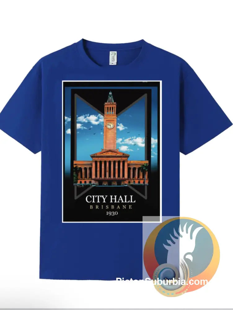 Brisbane CBD: City Hall Suburban Tee - Small / Royal Blue - T-shirt