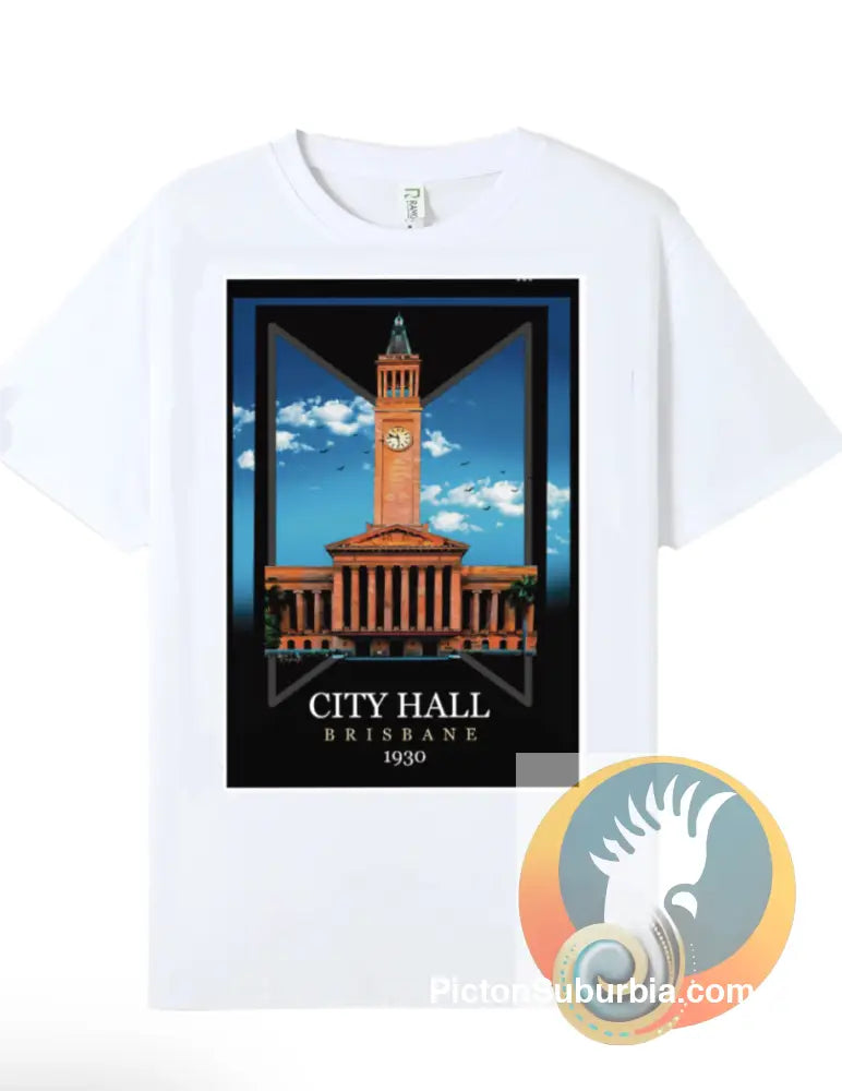 Brisbane CBD: City Hall Suburban Tee - Small / White - T-shirt
