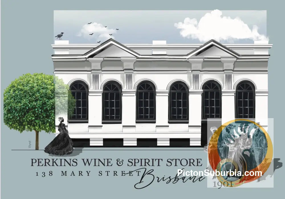 Brisbane CBD: Perkins Wine & Spirits Store Art Print - A4 - Physical good